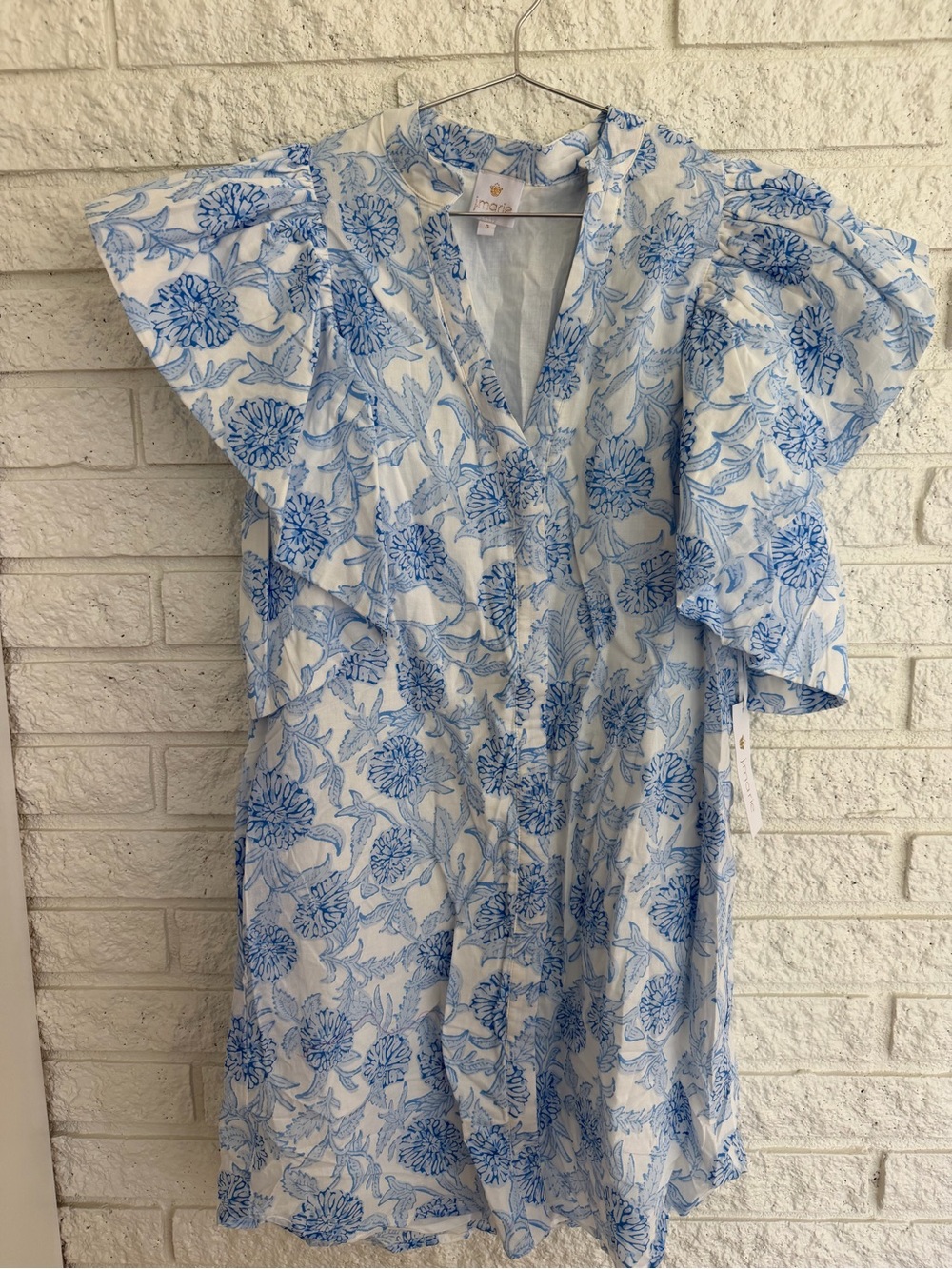 J.Marie Blue Floral V‑Neck Short Dress with pockets
